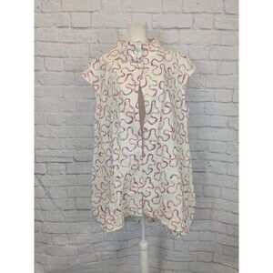 BRYN WALKER White Linen Swirl 2 Button Coat Vest Sz L Lagen Mesh Hygge Granola